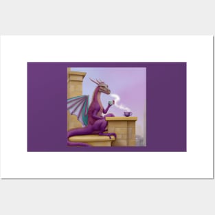 Purple Dragon Drinking Coffee Posters and Art